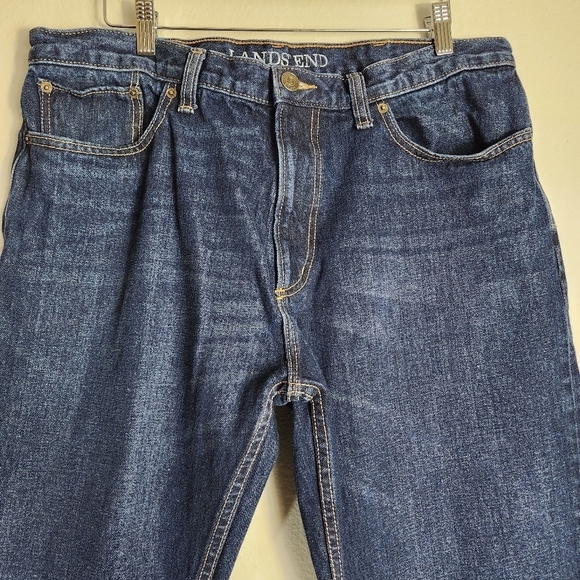 Lands End Mens Dark Wash Straight Fit 100% Cotton Jeans-Size 37x29 - Picture 2 of 10